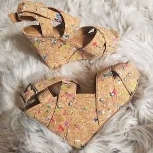 Gianni Bini rainbow cork wedge heels